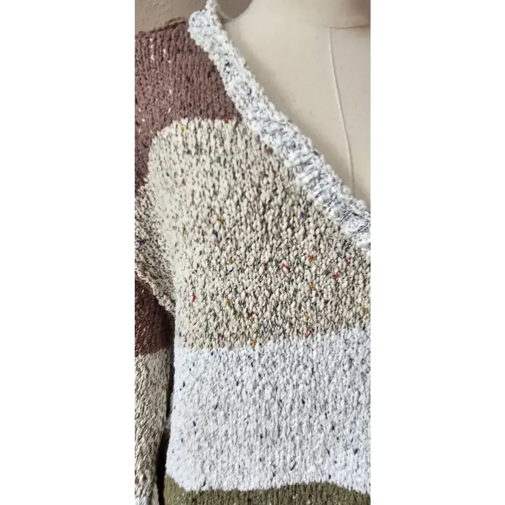 POL Colorblock Long Sleeve V-Neck Oversized Sweater Multicolor Womens Size Large